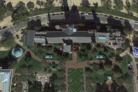 A current commercial satellite image of the Smithsonian Castle in Washington, DC, as seen in Google Earth. This isn't even zoomed all the way in.