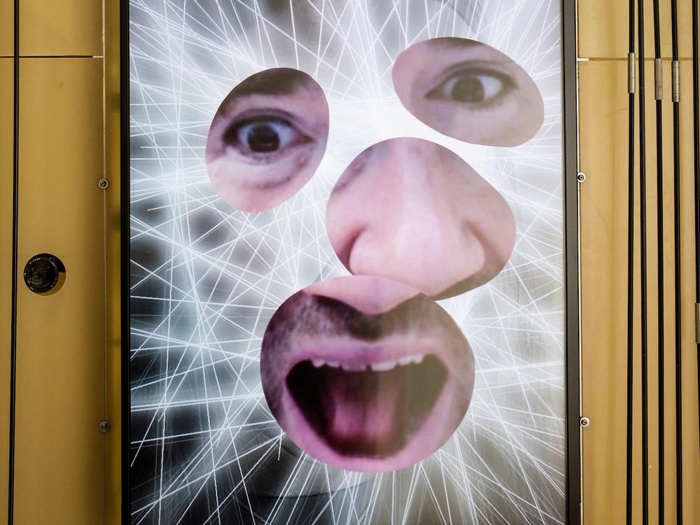 Expression mirror with eyes, nose and mouth