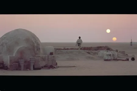 Tatooine is a fictional desert planet with two suns. No such planet had been found when this scene in&nbsp;Star Wars: Episode IV&ndash;A New Hope&nbsp;​​​​​​was created.
