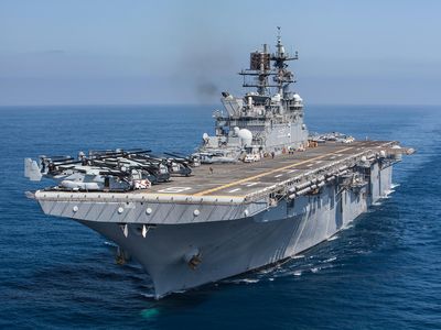 The USS Makin Island on pre-deployment training ops off the Southern California coast. “We can move this 40-thousand-ton warship with the same power provided by our ship diesel generators that generate electricity to drive my [air conditioning], my lights, my television, my communications,” says Captain Holsey.