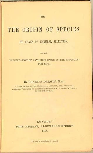 title page for On the Origin of Species