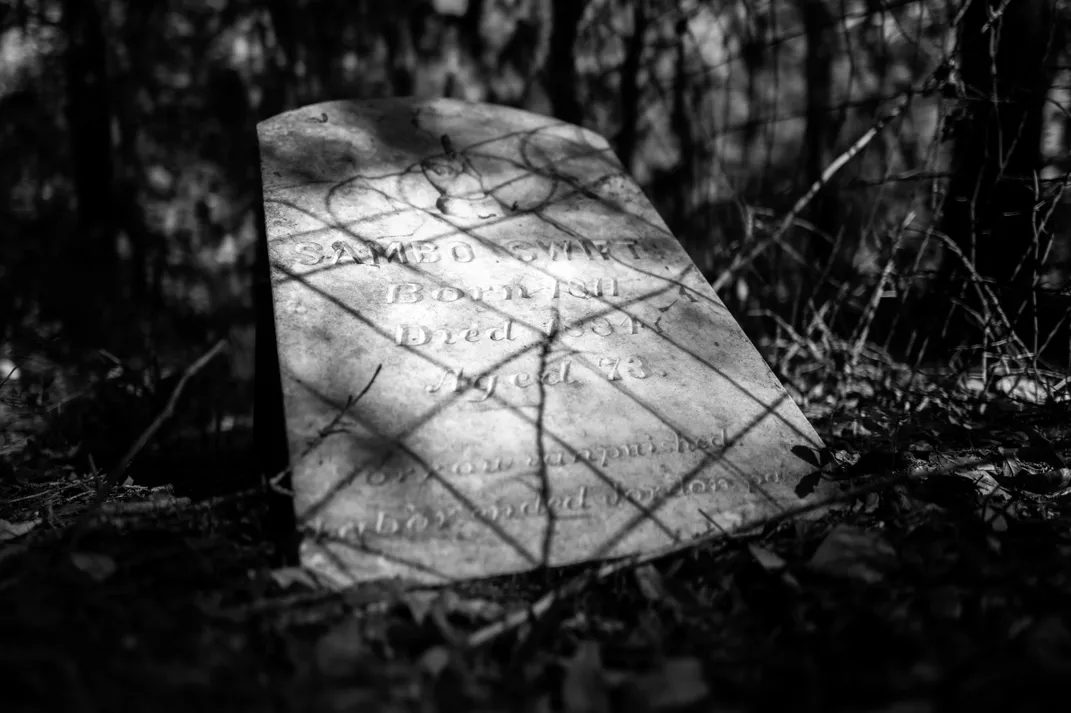 According to locals, servants who were seemingly loyal to the people who enslaved them were sometimes honored in death with headstones for their graves. Many other burial plots were left unmarked. The inscription of this stone, a replacement for the worn