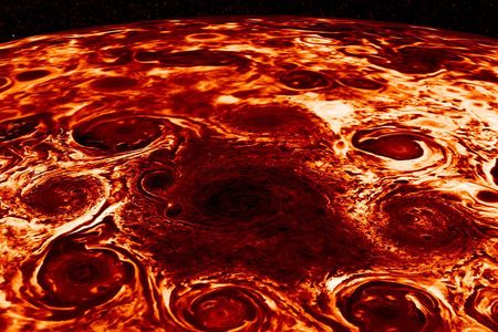 The eight cyclones orbiting Jupiter's north pole.