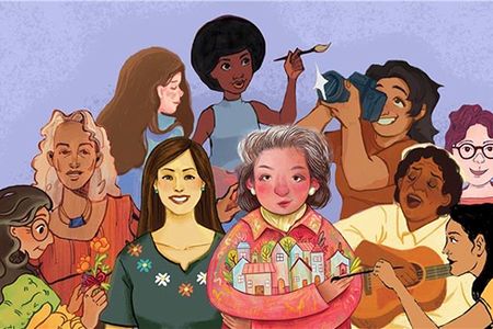 An illustrated group of 10 women artists