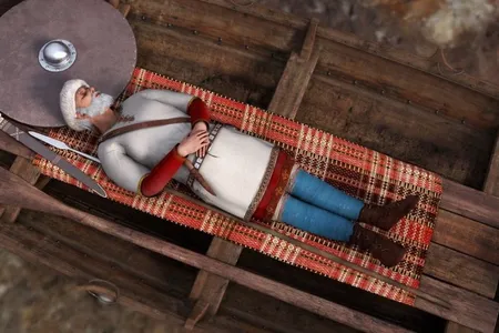 Artist's illustration of the 8th-century Viking man's burial