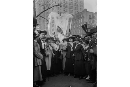 Garment workers and union members from the Puritan Underwear Company taking part in the 1916 May Day parade in New York. While these parades were common early in the century, they began to disappear over time.