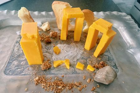 Stonehenge, as recreated by Alexandra McNamara of Tappan, New York, with cheese, a rock, granola and bread