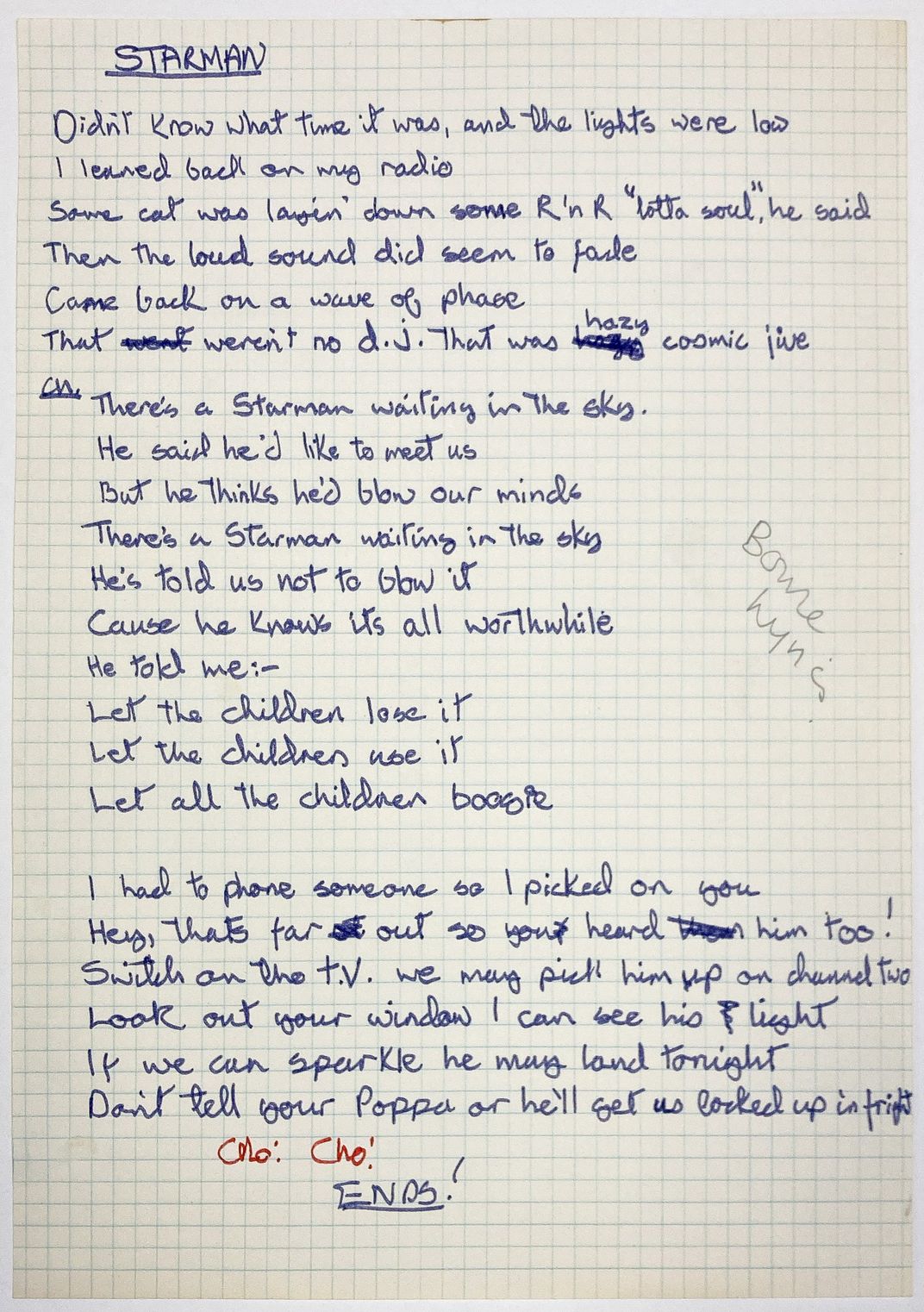 David Bowie's handwritten "Starman" lyrics