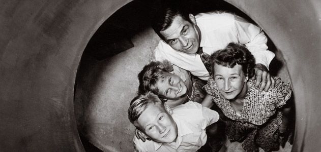 typical family in a bomb shelter
