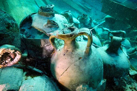 Archaeologists discovered 300 sealed pottery jugs in the wreckage.