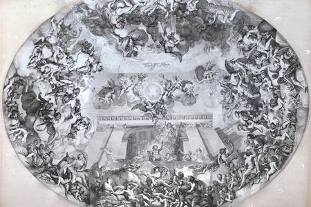 An original drawing of 'The Palace of the Sun' by Charles Le Brun, designed to be painted on the ceiling of the Grand salon of Vaux-le-Vicomte.