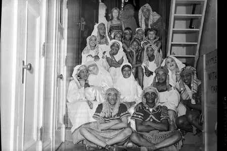 Members of the National Negro Opera Company pose backstage during a 1941 performance of&nbsp;Aida.
