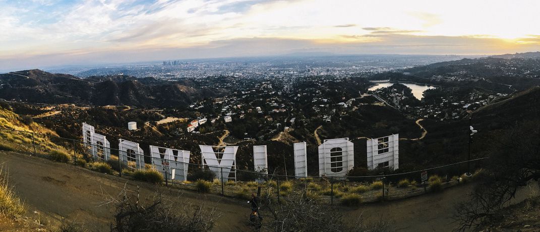 A contemporary view of the back of the Hollywood sign