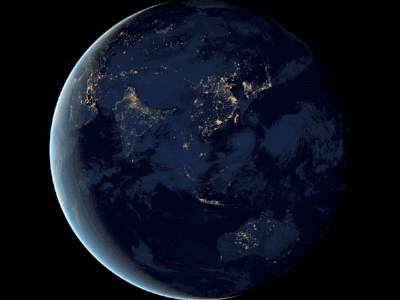 Satellite photo of Earth's artificial lights at night.