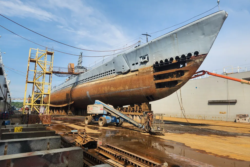 A submarine out of the water