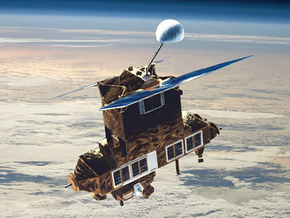 An artist's rendition of NASA's Earth Radiation Budget Satellite orbiting the Earth