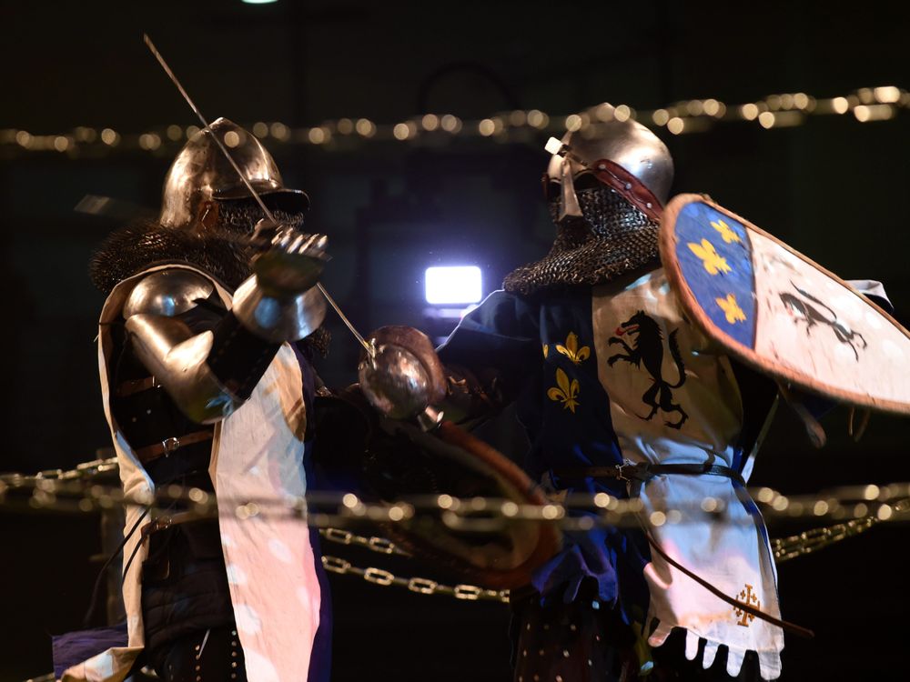 Men are fighting during a Medieval fighting championship