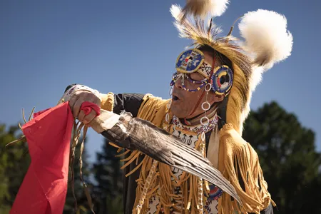 A Grass Dance is a common sight during a powwow, part of many Native American traditions, usually performed by one of the Warrior dancers in the troupe.