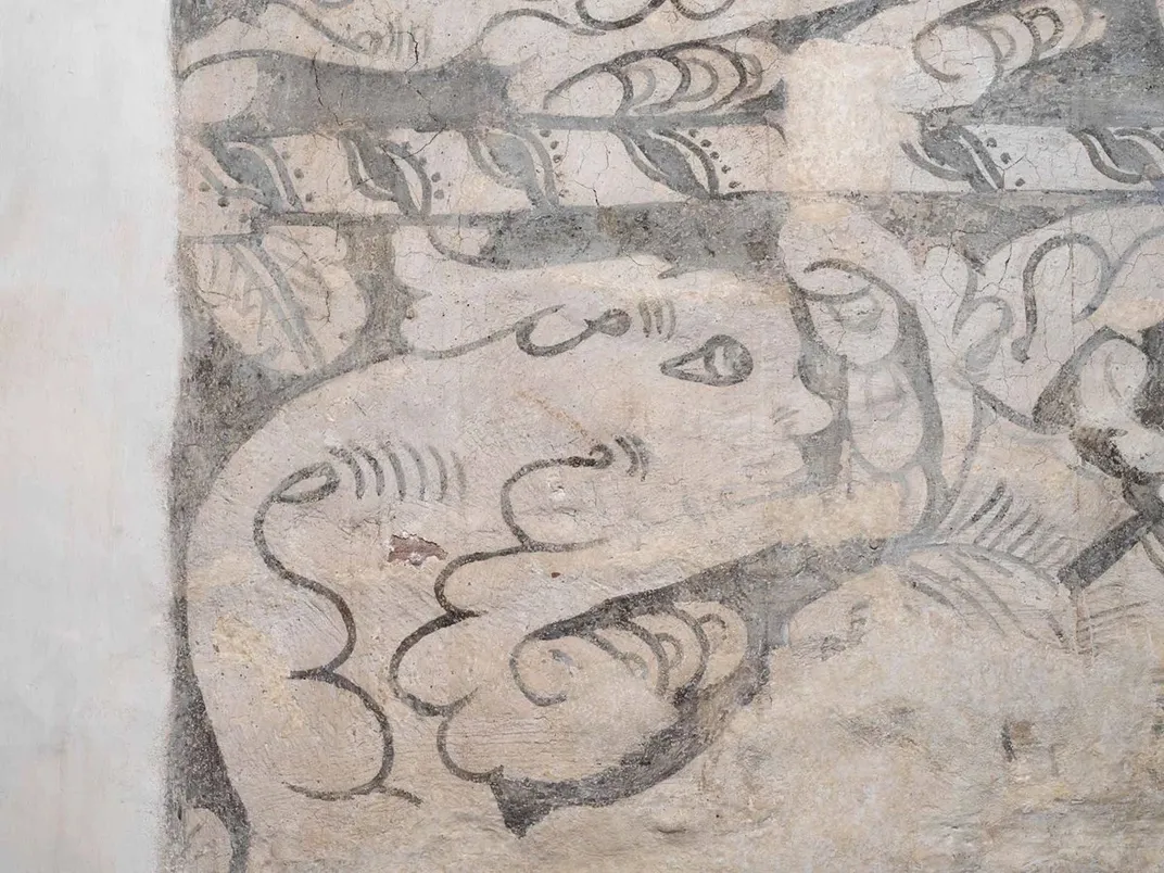 An abstract, "fantastical" section of the wall painting