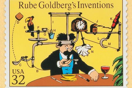RUBE GOLDBERG ® is a registered trademark of Rube Goldberg Inc. All materials used with permission. rubegoldberg.com. The Art of Rube Goldberg on view March 15–July 8, 2018 at The Contemporary Jewish Museum, San Francisco.