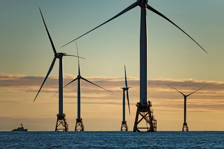 A vessel nears the commercial wind farm 3.8 miles off the coast of Block Island.