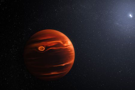 An illustration of exoplanet&nbsp;VHS 1256 b, which is surrounded by clouds of hot silicate particles.