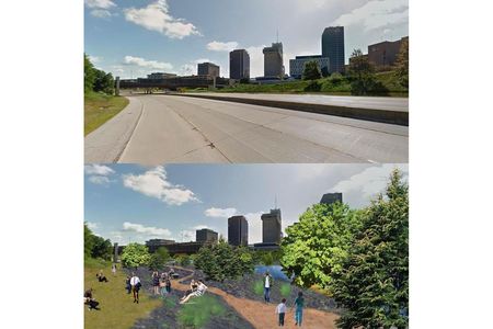 Rendering of the Innerbelt National Forest, a "pop-up forest" in Akron, Ohio