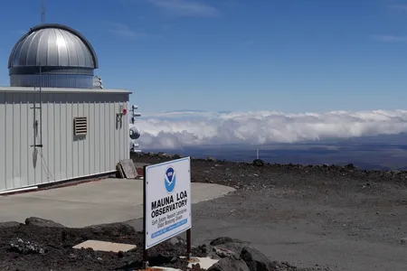 A photo of the Mauna Loa Atmospheric Baseline Observatory in Hawaii where scientists measure atmospheric concentrations of the greenhouse gas carbon dioxide.
