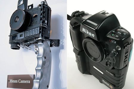 Now held in the collections of the Smithsonian's National Air and Space Museum are a 35 mm camera (left) and a digital camera. Each was used by John Glenn on his two journeys into outer space.