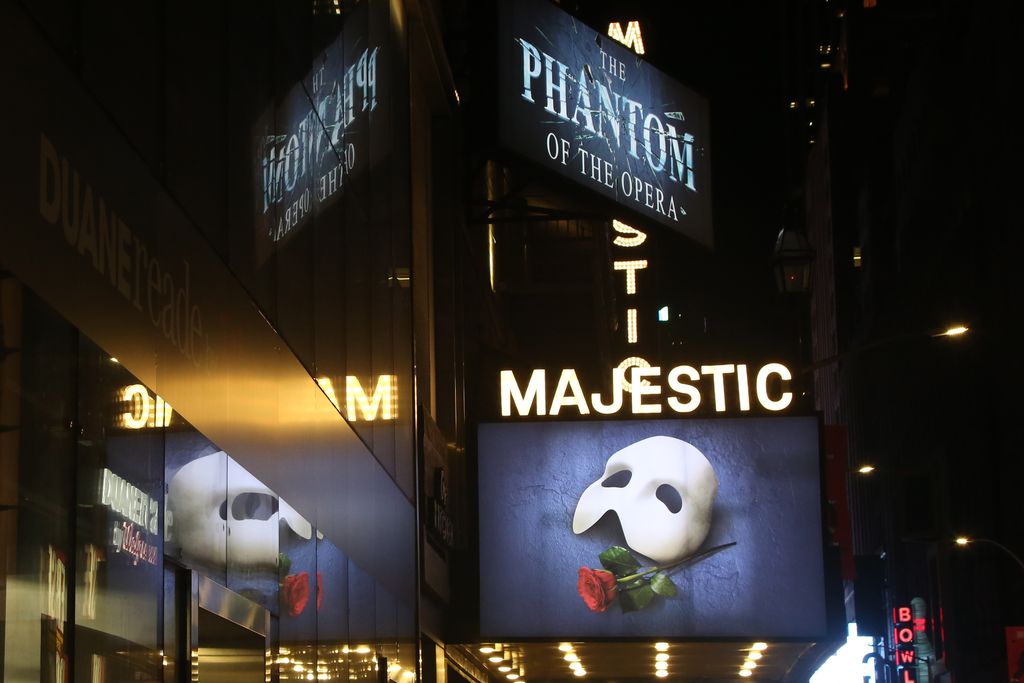 Signage at The 34th Anniversary Performance of Andrew Lloyd Webber's "Phantom of The Opera" on Broadway at The Majestic Theater on January 26, 2022.