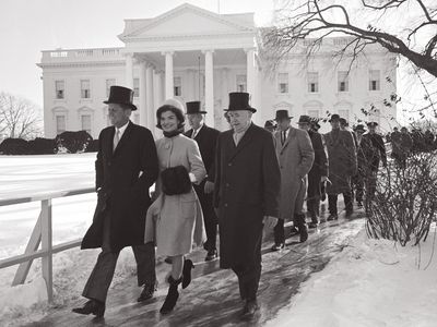 The First Couple head to the inauguration ceremony, Washington, DC, January 20, 1961