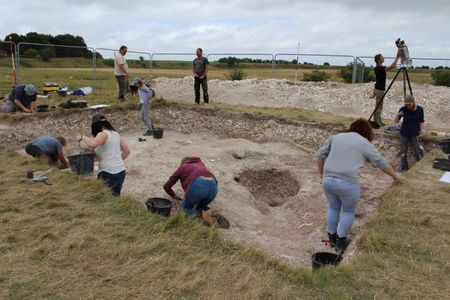 One of the dig sites at Durrington Walls where researchers have uncovered a post that once held a large, prehistoric timber post.