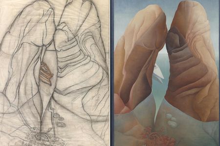 L to R: Preparatory sketch for "Scylla" and 1938 oil painting of "Scylla"