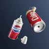 Two aluminum cans are photographed against a dark background. One can has a red, white, and blue logo and a white plastic cap. The other can has a red and white logo.