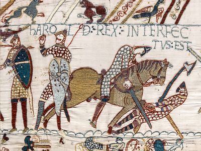 Harold Godwinson&#39;s death, as depicted in the Bayeux Tapestry