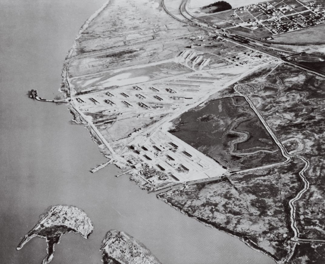 a black and white photograph of an aerial view