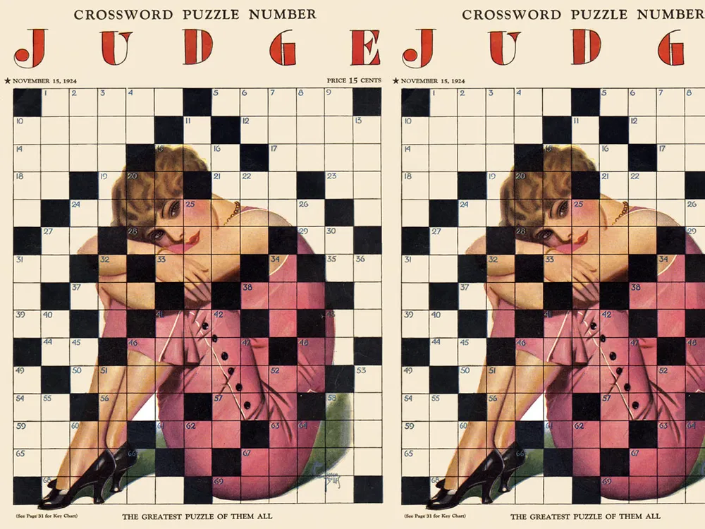 Cover of Judge magazine featuring girl overlaid on crossword puzzle