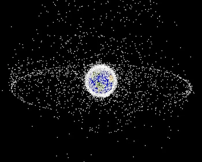 Computer-generated image of objects in Earth's orbit