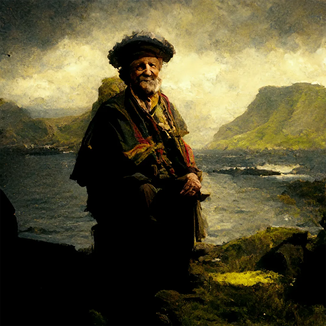An A.I.-generated image of the Faroe Islands inspired by Rembrandt