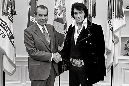 "I'm on your side, " Elvis told Nixon. Then the singer asked if he could have a badge from the Bureau of Narcotics and Dangerous Drugs.