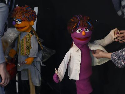 Muppet characters Zeerak, left, and Zari, right, appear in an Afghan version of "Sesame Street."