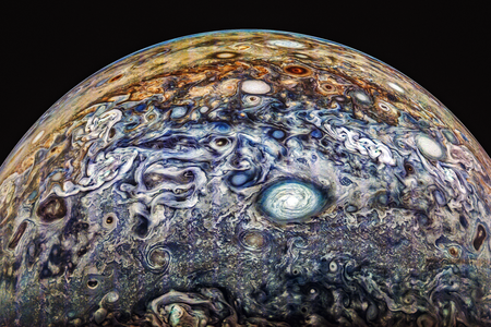 Image captured by Juno during its 66th perijove, then further processed with color enhancement by&nbsp;Gerald Eichst&auml;dt and Thomas Thomopoulos.