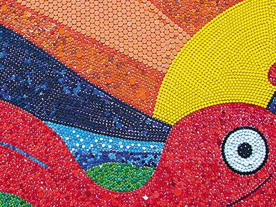 A mosaic of 60,000 bottle caps