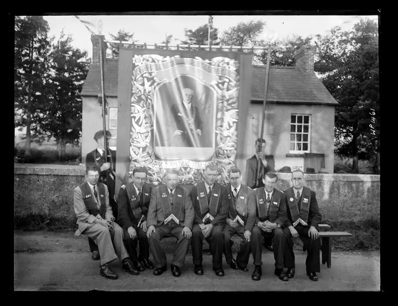 Group portrait of members of a Loyal Orange Lodge in Armagh, circa 1940