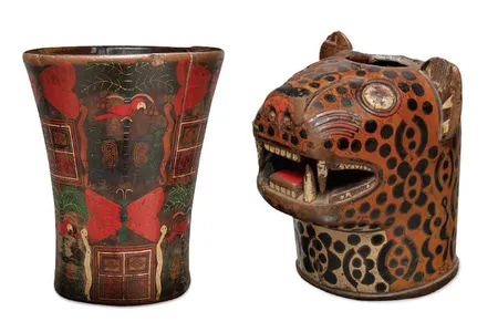 Incan qeros from the National Museum of the American Indian. The white pigment “often appears yellowish over time,” says Emily Kaplan. 