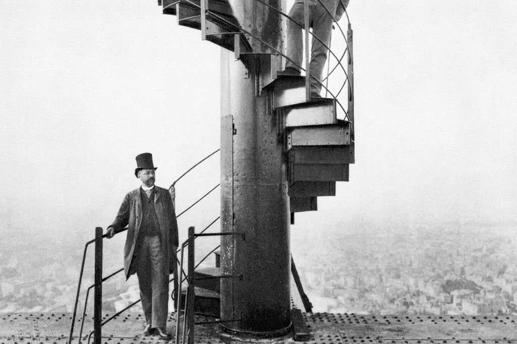 Gustave Eiffel on stairs