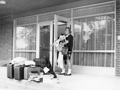 Rutgers student on move-in day in the early 1960s