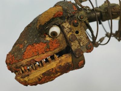 The decaying head of King Kong's Brontosaurus, as seen at The Dinosaur Museum.