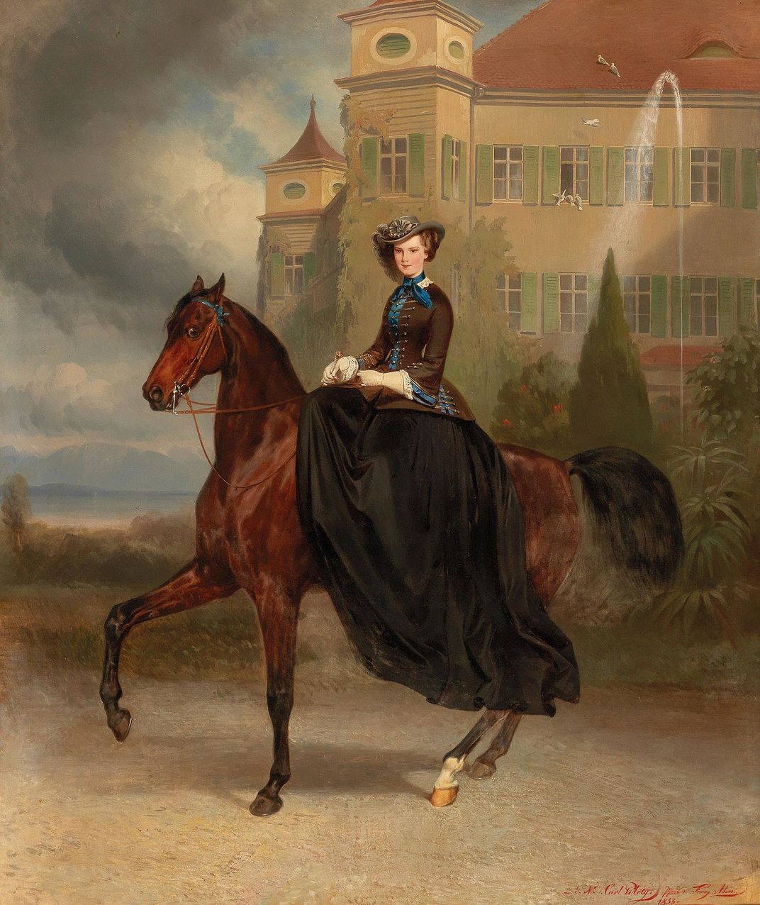 A painting of Elisabeth on horseback in 1853