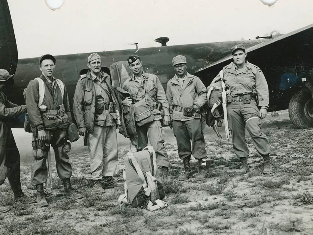 A 1945 photo of Francis Lowell Coolidge (third from left) in the Pacific theater of World War II